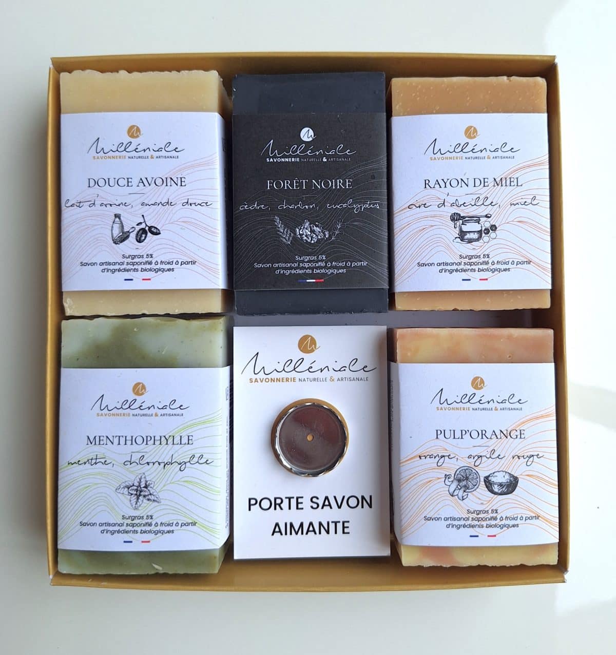 Coffret 5 savons +porte savon aimanté
