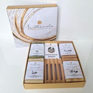 Coffret 4 savons + porte savon aimanté et pin 1