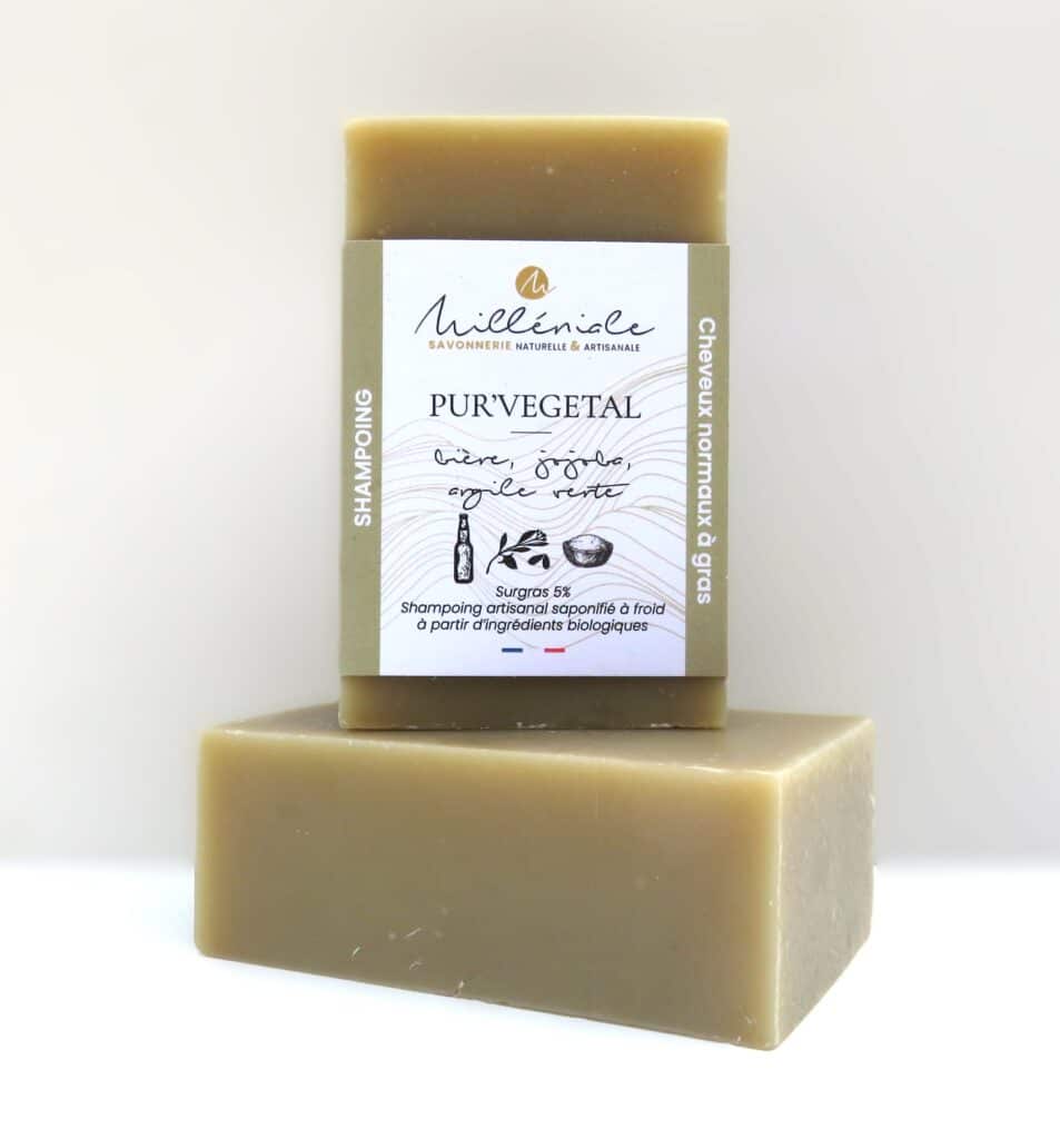 Shampoing solide bio Pur’Végétal pour cheveux normaux à gras, avec bière, huile de jojoba et argile verte