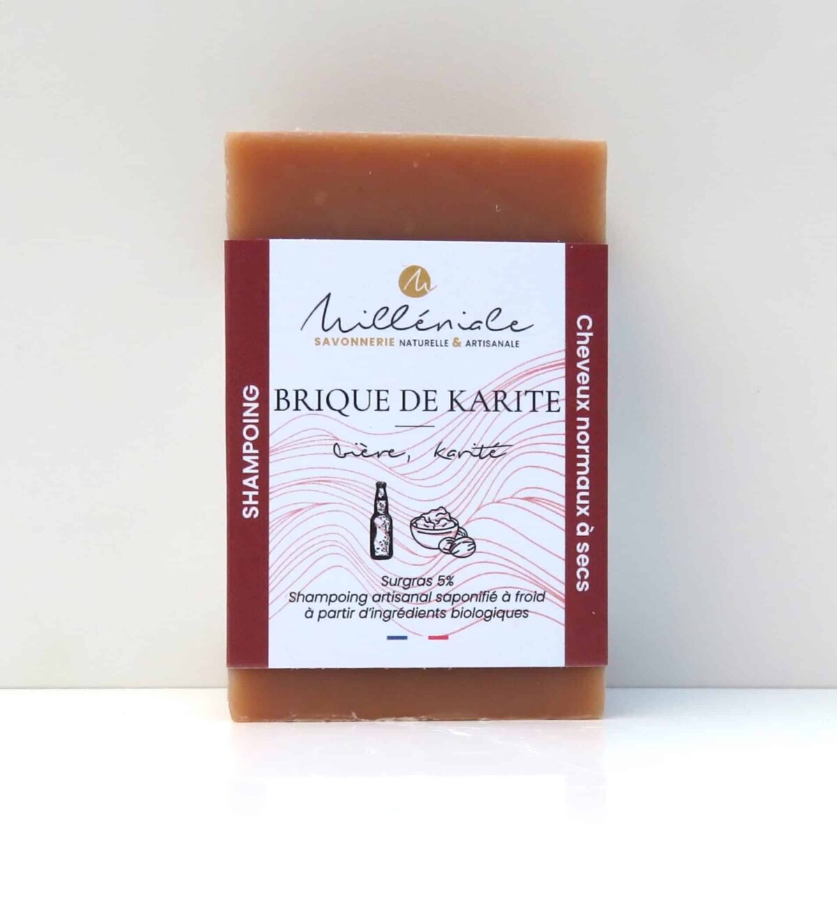 Shampoing solide Brique de Karité dans son emballage recyclable, nourrissant pour cheveux normaux à secs