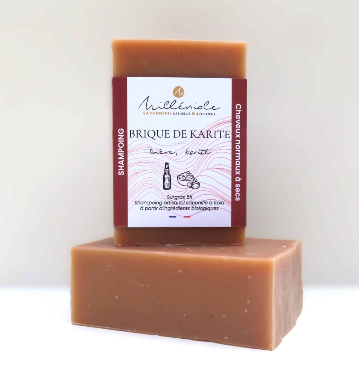 Shampoing cheveux normaux à secs brique de Karité, avec bière, beurre de karité et argile rouge