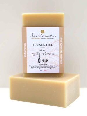 Shampoing solide L’Essentiel pour tous types de cheveux, fabriqué à froid par la Savonnerie Milléniale