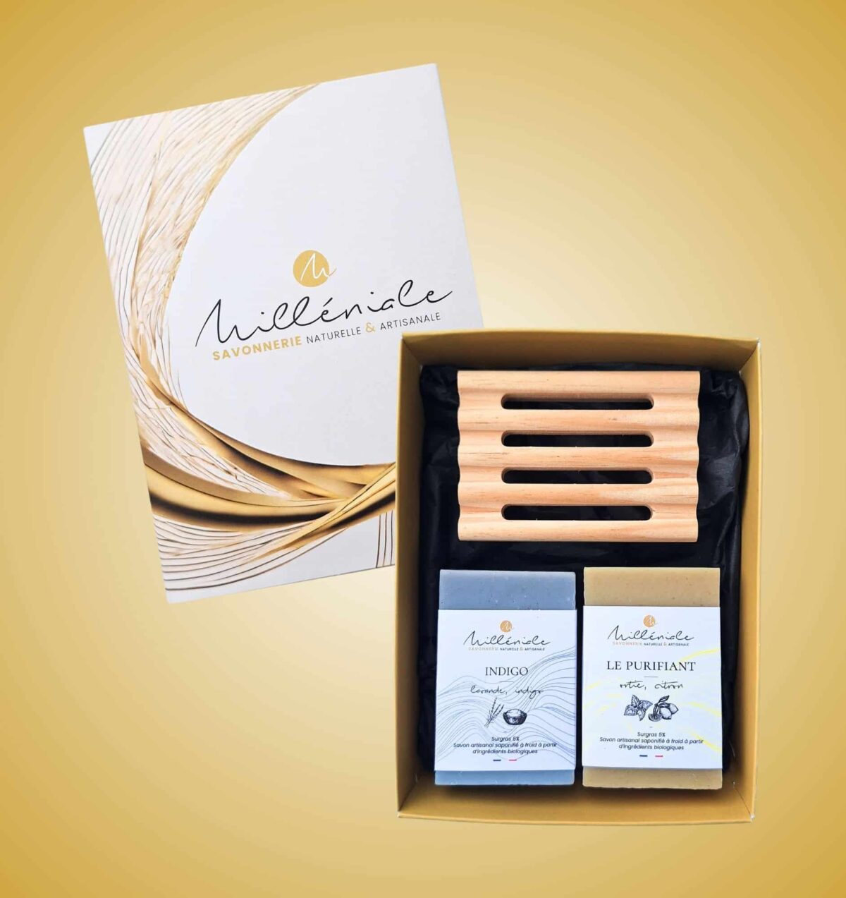 Coffret 2 savons + porte savon pin