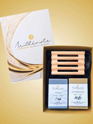 Coffret 2 savons + porte savon pin