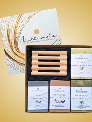 Coffret 4 savons + porte savon pin