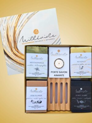 Coffret 4 savons + porte savon pin et aimanté