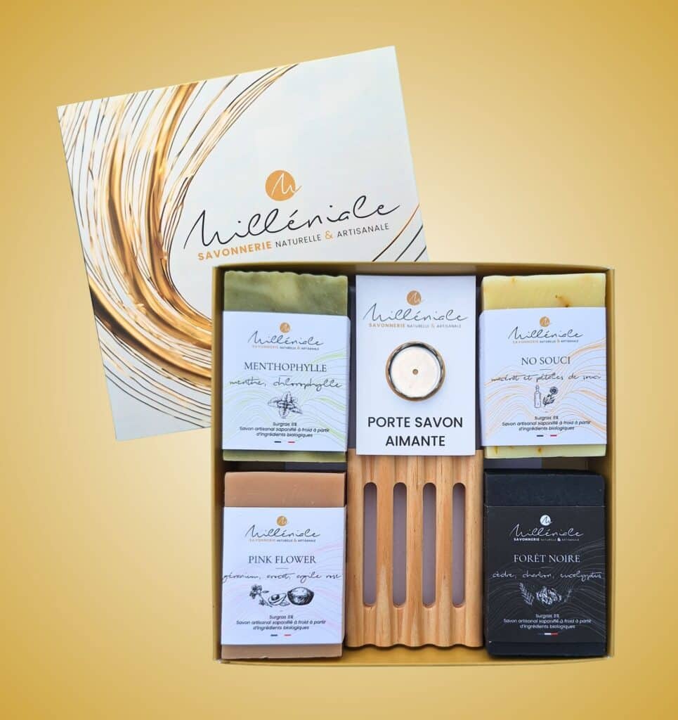 Coffret 4 savons + porte savon pin et aimanté